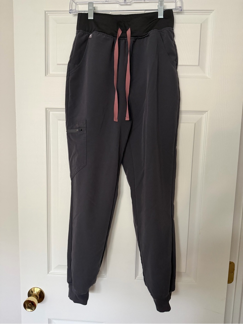 Figs Charcoal Track Joggers with Dusty Rose Drawstring